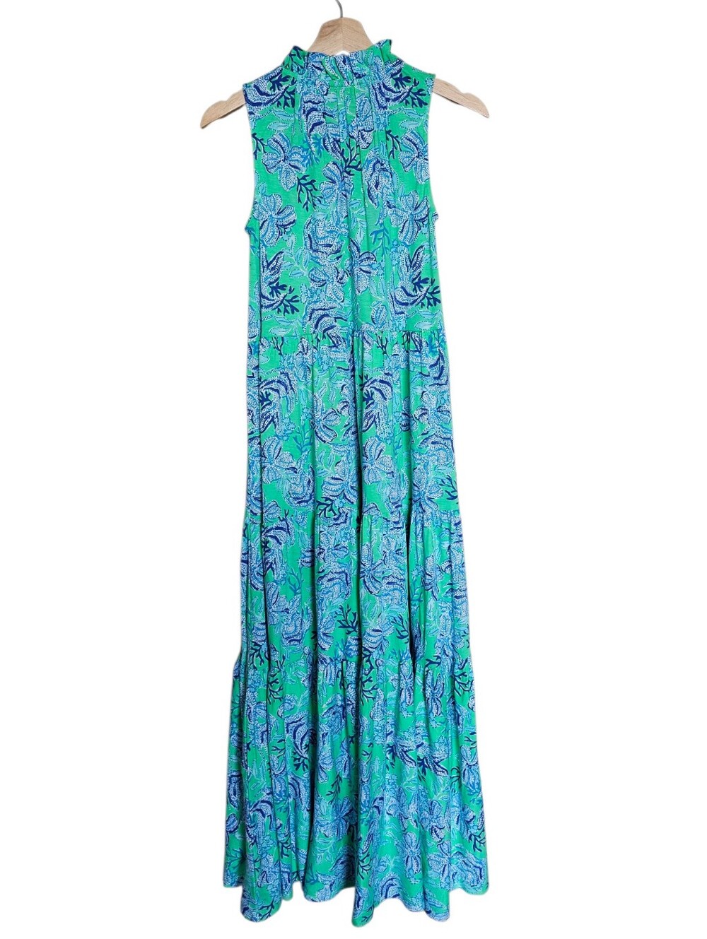 Lilly Pulitzer Blue & Green Floral 100% Cotton Malone Maxi Flowy Dress Size Xs - Picture 4 of 9